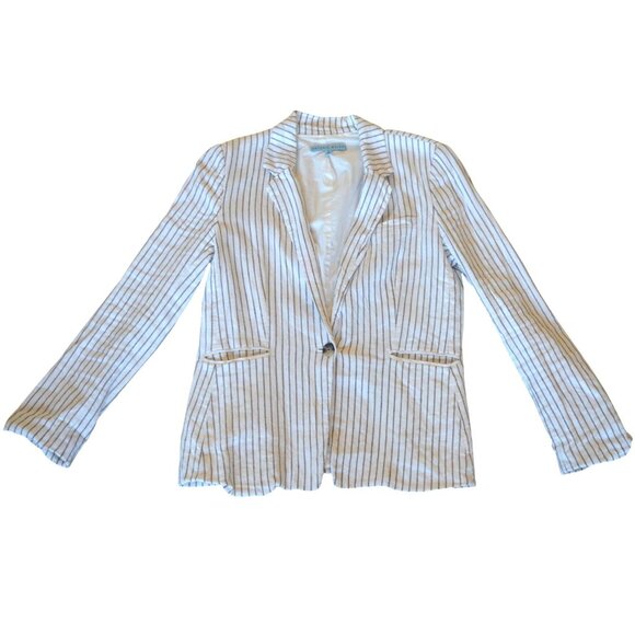 Antonio Melani Linen Blend White Pinstriped Blazer Womens Size 6 Business Casual - Picture 6 of 6